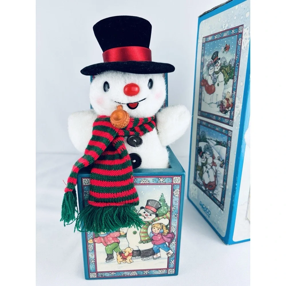 Vintage Enesco Frosty The Snowman Musical Jack-In-The-Box Christmas - Working